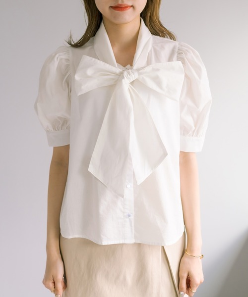OLIVE des OLIVE（オリーブデオリーブ）の「ボウタイ半袖ブラウス（シャツ/ブラウス・レディース・ホワイト/オフホワイト/アイボリー・FREE）」の10枚目の写真