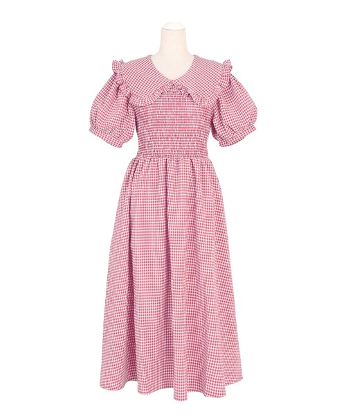 PUNYUS（プニュズ）の「ビッグカラーギンガムチェックワンピース（シャツワンピース・レディース・ピンク/ライトパープル/ブラック/オレンジ・2/4/3/1）」の12枚目の写真