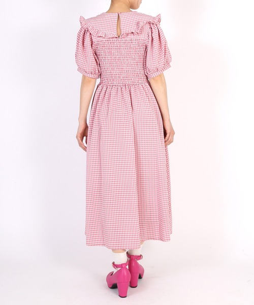 PUNYUS（プニュズ）の「ビッグカラーギンガムチェックワンピース（シャツワンピース・レディース・ピンク/ライトパープル/ブラック/オレンジ・2/4/3/1）」の7枚目の写真