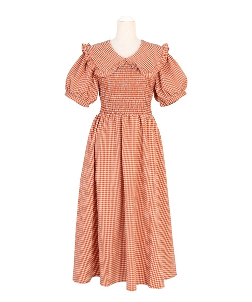 PUNYUS（プニュズ）の「ビッグカラーギンガムチェックワンピース（シャツワンピース・レディース・ピンク/ライトパープル/ブラック/オレンジ・2/4/3/1）」の20枚目の写真