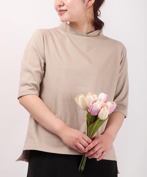 A.N.L(エーエヌエル レーベル)の「A.N.L 抗ウイルス加工 モックネックTシャツ 日本製(Tシャツ/カットソー・レディース・ブラック/オフホワイト/ベージュ・38)」の1枚目の写真