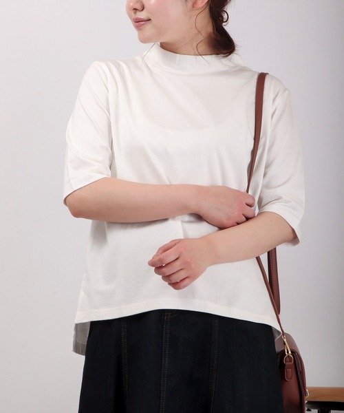 A.N.L(エーエヌエル レーベル)の「A.N.L 抗ウイルス加工 モックネックTシャツ 日本製(Tシャツ/カットソー・レディース・ブラック/オフホワイト/ベージュ・38)」の6枚目の写真