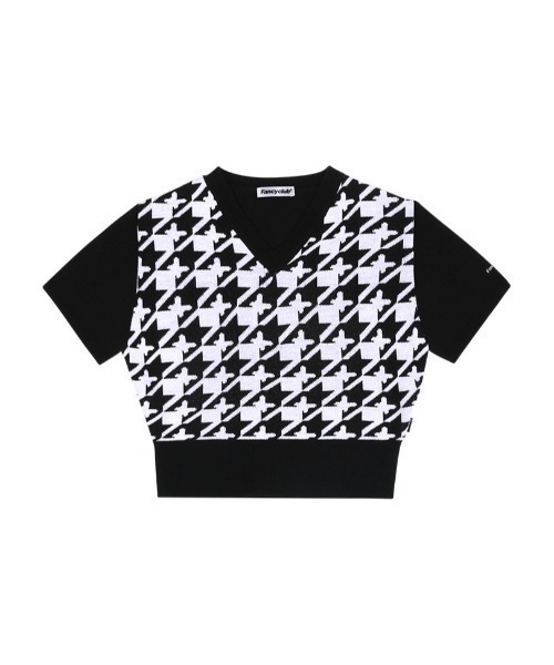FANCY CLUB（ファンシークラブ）の「A'GEM/9 × .kom『 FANCY CLUB/ファンシークラブ』HOUND TOOTH CHECK CROP KNIT TEE/ハウンドトゥース チェック柄 クロップド丈 ニット半袖Tシャツ（ニット/セーター・レディース・ブラック/ライトブルー・FREE）」の16枚目の写真