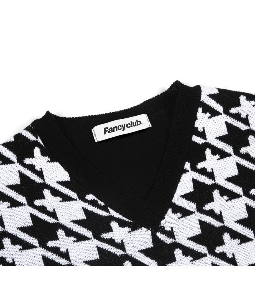FANCY CLUB（ファンシークラブ）の「A'GEM/9 × .kom『 FANCY CLUB/ファンシークラブ』HOUND TOOTH CHECK CROP KNIT TEE/ハウンドトゥース チェック柄 クロップド丈 ニット半袖Tシャツ（ニット/セーター・レディース・ブラック/ライトブルー・FREE）」の10枚目の写真