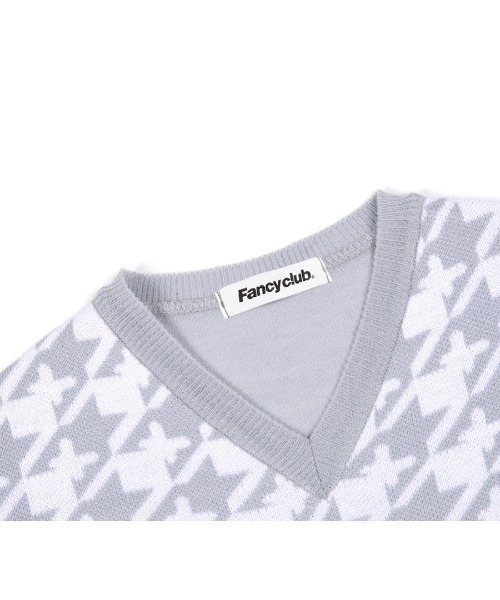 FANCY CLUB（ファンシークラブ）の「A'GEM/9 × .kom『 FANCY CLUB/ファンシークラブ』HOUND TOOTH CHECK CROP KNIT TEE/ハウンドトゥース チェック柄 クロップド丈 ニット半袖Tシャツ（ニット/セーター・レディース・ブラック/ライトブルー・FREE）」の13枚目の写真