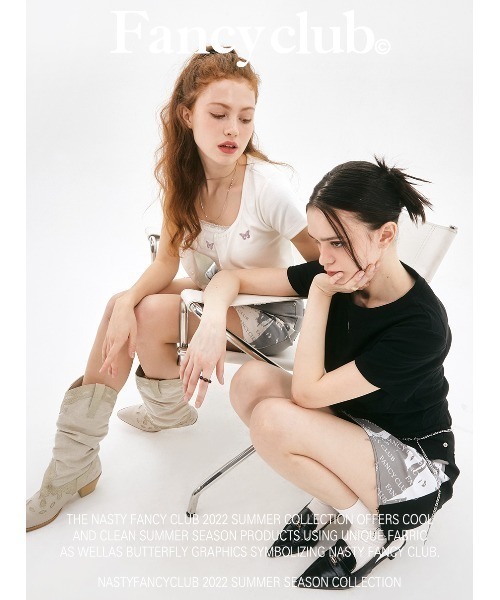 FANCY CLUB（ファンシークラブ）の「A'GEM/9 × .kom『 FANCY CLUB/ファンシークラブ』HOUND TOOTH CHECK CROP KNIT TEE/ハウンドトゥース チェック柄 クロップド丈 ニット半袖Tシャツ（ニット/セーター・レディース・ブラック/ライトブルー・FREE）」の11枚目の写真