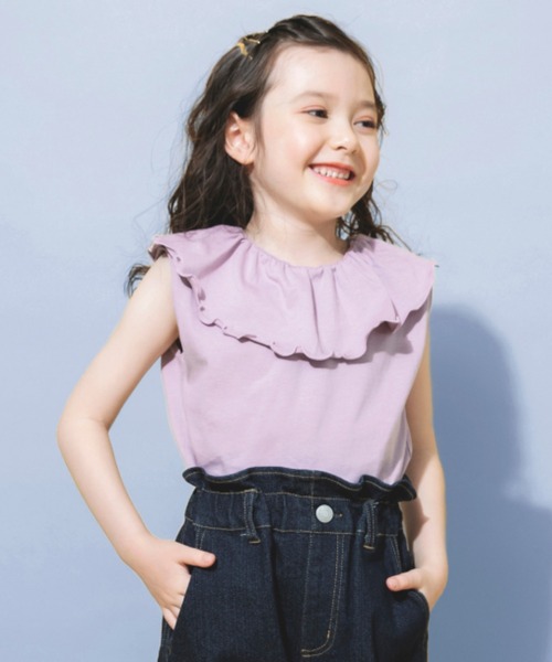 BRANSHES（ブランシェス）の「【綿100％ / 前後着れる2way】襟フリル半袖Tシャツ（Tシャツ/カットソー・キッズ・ベージュ/ブラック/ラベンダー/サーモンピンク・130/140/100/120/110/150/90）」の3枚目の写真
