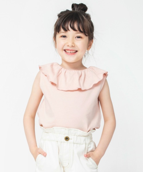 BRANSHES（ブランシェス）の「【綿100％ / 前後着れる2way】襟フリル半袖Tシャツ（Tシャツ/カットソー・キッズ・ベージュ/ブラック/ラベンダー/サーモンピンク・130/140/100/120/110/150/90）」の4枚目の写真