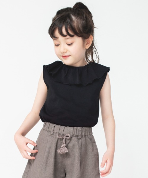 BRANSHES（ブランシェス）の「【綿100％ / 前後着れる2way】襟フリル半袖Tシャツ（Tシャツ/カットソー・キッズ・ベージュ/ブラック/ラベンダー/サーモンピンク・130/140/100/120/110/150/90）」の7枚目の写真