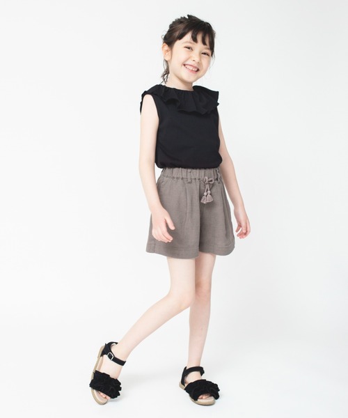 BRANSHES（ブランシェス）の「【綿100％ / 前後着れる2way】襟フリル半袖Tシャツ（Tシャツ/カットソー・キッズ・ベージュ/ブラック/ラベンダー/サーモンピンク・130/140/100/120/110/150/90）」の5枚目の写真