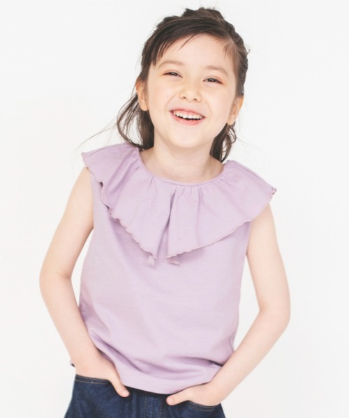 BRANSHES（ブランシェス）の「【綿100％ / 前後着れる2way】襟フリル半袖Tシャツ（Tシャツ/カットソー・キッズ・ベージュ/ブラック/ラベンダー/サーモンピンク・130/140/100/120/110/150/90）」の13枚目の写真