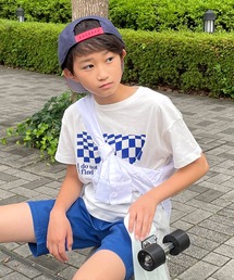 GLAZOS | 天竺・ドロップショルダーBOXチェッカープリント半袖Tシャツ(Tシャツ/カットソー)