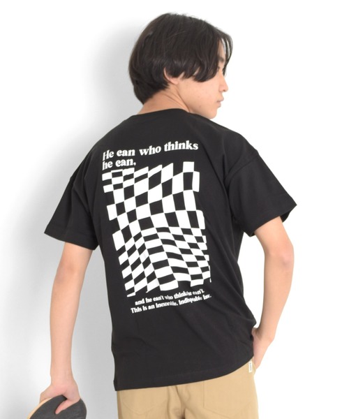 天竺・ドロップショルダーBOXチェッカープリント半袖Tシャツ（T