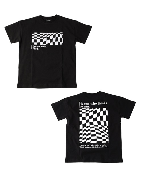天竺・ドロップショルダーBOXチェッカープリント半袖Tシャツ（T