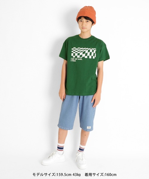 GLAZOS（グラソス）の「天竺・ドロップショルダーBOXチェッカープリント半袖Tシャツ（Tシャツ/カットソー・キッズ・オフホワイト/グリーン/ブラック・130cm/140cm/150cm/160cm/170cm）」の6枚目の写真