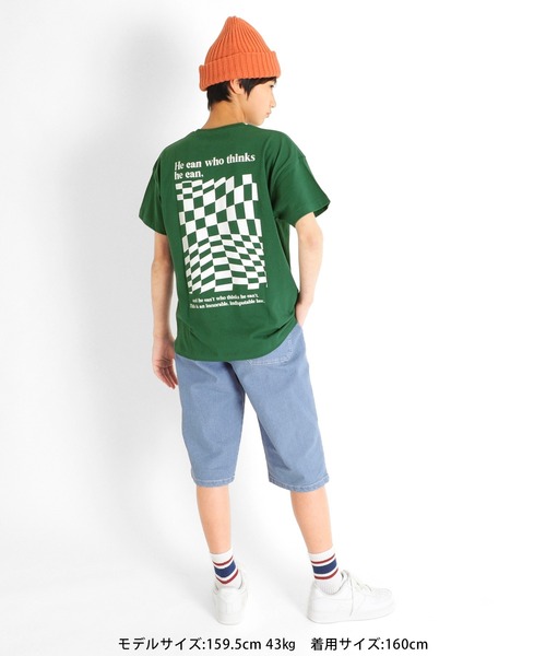 GLAZOS（グラソス）の「天竺・ドロップショルダーBOXチェッカープリント半袖Tシャツ（Tシャツ/カットソー・キッズ・オフホワイト/グリーン/ブラック・130cm/140cm/150cm/160cm/170cm）」の7枚目の写真