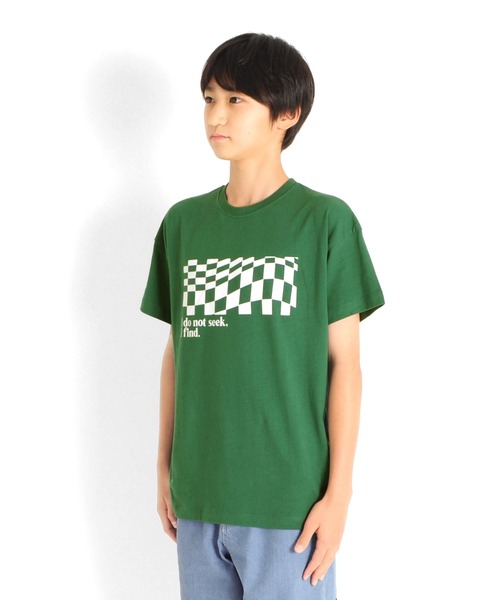 GLAZOS（グラソス）の「天竺・ドロップショルダーBOXチェッカープリント半袖Tシャツ（Tシャツ/カットソー・キッズ・オフホワイト/グリーン/ブラック・130cm/140cm/150cm/160cm/170cm）」の9枚目の写真