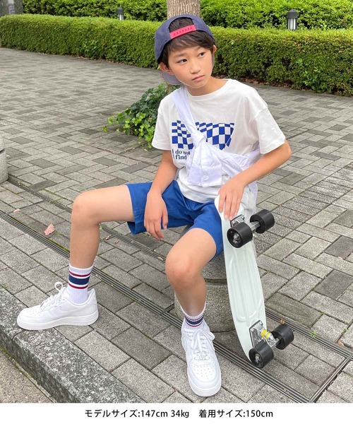 GLAZOS（グラソス）の「天竺・ドロップショルダーBOXチェッカープリント半袖Tシャツ（Tシャツ/カットソー・キッズ・オフホワイト/グリーン/ブラック・130cm/140cm/150cm/160cm/170cm）」の17枚目の写真