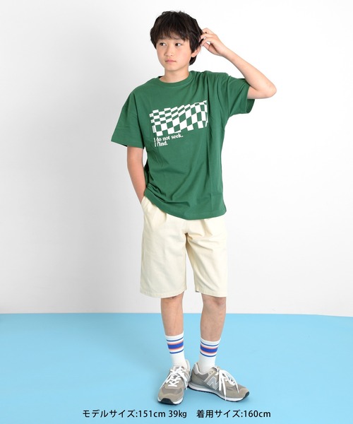 GLAZOS（グラソス）の「天竺・ドロップショルダーBOXチェッカープリント半袖Tシャツ（Tシャツ/カットソー・キッズ・オフホワイト/グリーン/ブラック・130cm/140cm/150cm/160cm/170cm）」の19枚目の写真