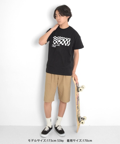 GLAZOS（グラソス）の「天竺・ドロップショルダーBOXチェッカープリント半袖Tシャツ（Tシャツ/カットソー・キッズ・オフホワイト/グリーン/ブラック・130cm/140cm/150cm/160cm/170cm）」の21枚目の写真