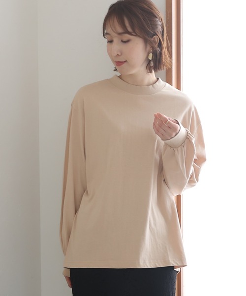 ElegChic(エレグシック)の「モックネックボリューム袖ロンT(Tシャツ/カットソー・レディース・ライトベージュ/ブラック/オフホワイト・4L/M/XL)」の3枚目の写真