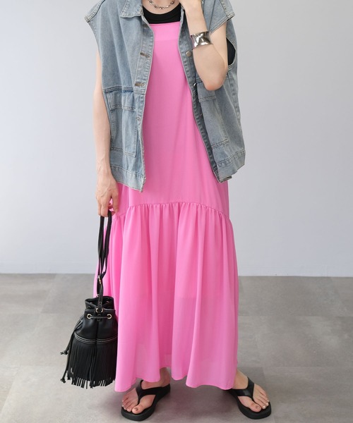 ＡＮＤＪ（アンドジェイ）の「楊柳シフォンキャミワンピース（ワンピース・レディース・ブラック/ピンク/モカ・M）」の3枚目の写真