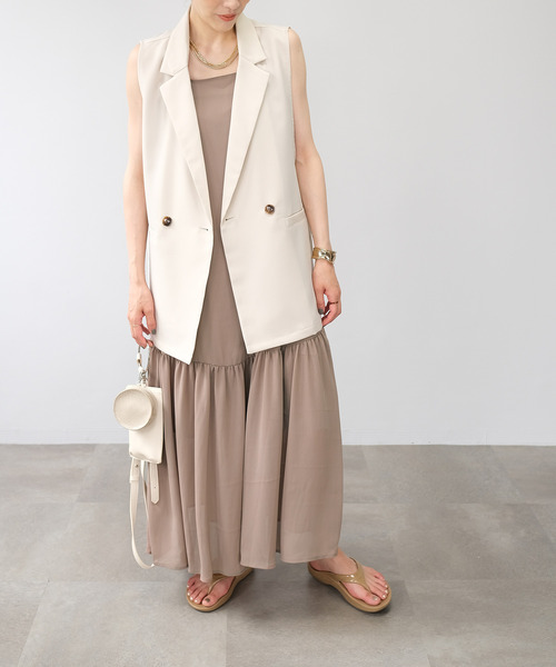 ＡＮＤＪ（アンドジェイ）の「楊柳シフォンキャミワンピース（ワンピース・レディース・ブラック/ピンク/モカ・M）」の2枚目の写真