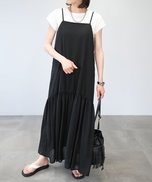 ＡＮＤＪ（アンドジェイ）の「楊柳シフォンキャミワンピース（ワンピース・レディース・ブラック/ピンク/モカ・M）」の6枚目の写真