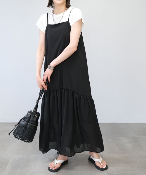 ＡＮＤＪ（アンドジェイ）の「楊柳シフォンキャミワンピース（ワンピース・レディース・ブラック/ピンク/モカ・M）」の7枚目の写真