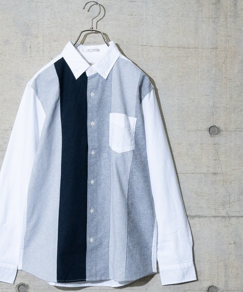 JOHN'S CLOSET（ジョンズクローゼット）の「【a】クレイジー切り替えオックスレギュラーBDシャツ 長袖（シャツ/ブラウス・メンズ・ホワイト/ホワイト系その他/ブルー系その他/ネイビー・MEDIUM/LARGE）」の3枚目の写真