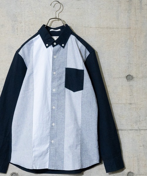 JOHN'S CLOSET（ジョンズクローゼット）の「【a】クレイジー切り替えオックスレギュラーBDシャツ 長袖（シャツ/ブラウス・メンズ・ホワイト/ホワイト系その他/ブルー系その他/ネイビー・MEDIUM/LARGE）」の4枚目の写真