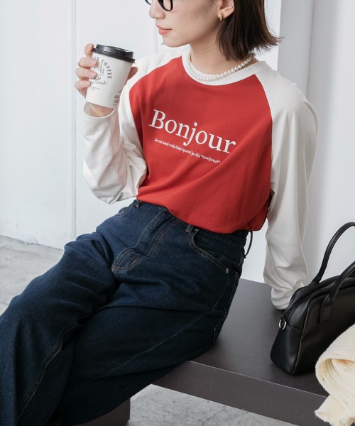 BONLECILL(ボンルシール)の「ラグランフレンチロゴ刺繍ロンT(Tシャツ/カットソー・レディース・ブラック/レッド/モスグリーン/ネイビー/オレンジ/ブラック系1・FREE)」の13枚目の写真