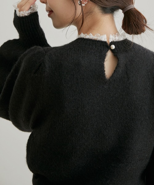 VIS（ビス）の「レース衿袖ウール混ニットプルオーバー（ニット