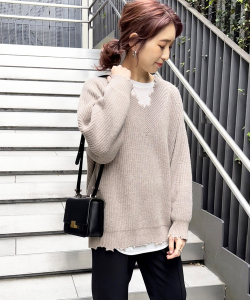 Spick & Span（スピックアンドスパン）の「ヴィンテージVネックニット（ニット/セーター・レディース・チャコールグレー/ベージュ・FREE）」の20枚目の写真