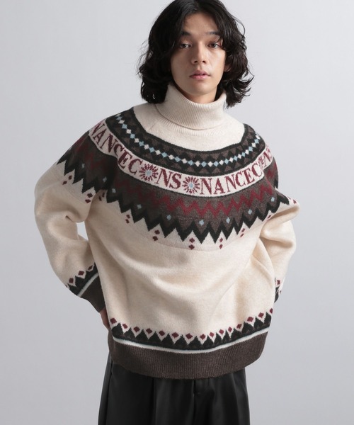 HARE(ハレ)の「レタリングノルディックニット(HARE)(ニット/セーター・メンズ・ブラック/ホワイト・FREE)」の2枚目の写真