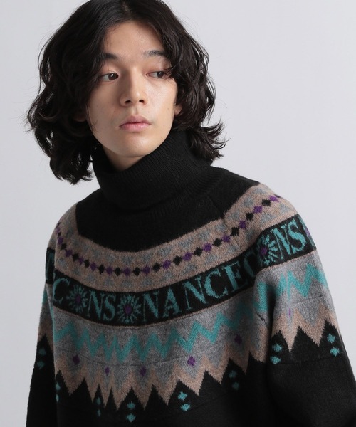 HARE(ハレ)の「レタリングノルディックニット(HARE)(ニット/セーター・メンズ・ブラック/ホワイト・FREE)」の1枚目の写真