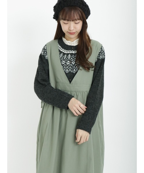 Samansa Mos2（サマンサ モスモス）の「花柄ジャカードニットカーディガン（カーディガン/ボレロ・レディース・グリーン/レッド/チャコール/キナリ・ﾌﾘ-）」の3枚目の写真