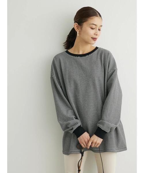 Green　Parks（グリーンパークス）の「起毛スムースボーダープルオーバー（Tシャツ/カットソー・レディース・ネイビー/ブラック/グリーン/パープル/ピンク・FREE）」の6枚目の写真