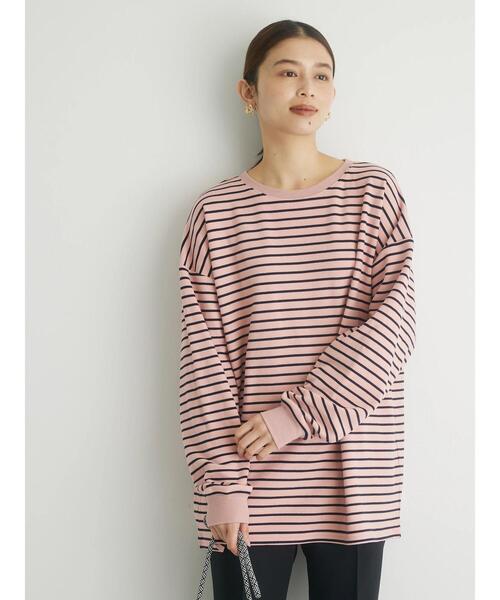 Green　Parks（グリーンパークス）の「起毛スムースボーダープルオーバー（Tシャツ/カットソー・レディース・ネイビー/ブラック/グリーン/パープル/ピンク・FREE）」の7枚目の写真