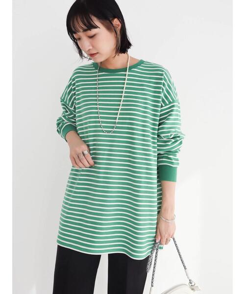 Green　Parks（グリーンパークス）の「起毛スムースボーダープルオーバー（Tシャツ/カットソー・レディース・ネイビー/ブラック/グリーン/パープル/ピンク・FREE）」の8枚目の写真