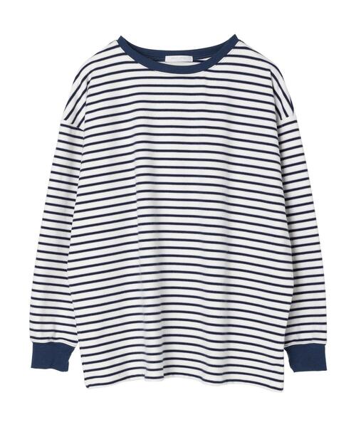 Green　Parks（グリーンパークス）の「起毛スムースボーダープルオーバー（Tシャツ/カットソー・レディース・ネイビー/ブラック/グリーン/パープル/ピンク・FREE）」の9枚目の写真