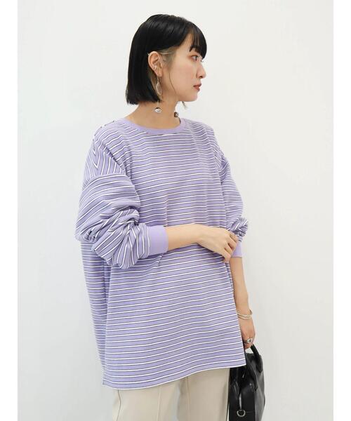 Green　Parks（グリーンパークス）の「起毛スムースボーダープルオーバー（Tシャツ/カットソー・レディース・ネイビー/ブラック/グリーン/パープル/ピンク・FREE）」の10枚目の写真