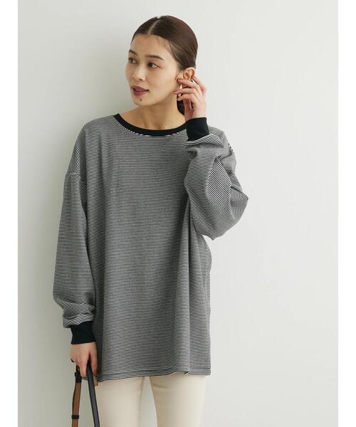 Green　Parks（グリーンパークス）の「起毛スムースボーダープルオーバー（Tシャツ/カットソー・レディース・ネイビー/ブラック/グリーン/パープル/ピンク・FREE）」の14枚目の写真