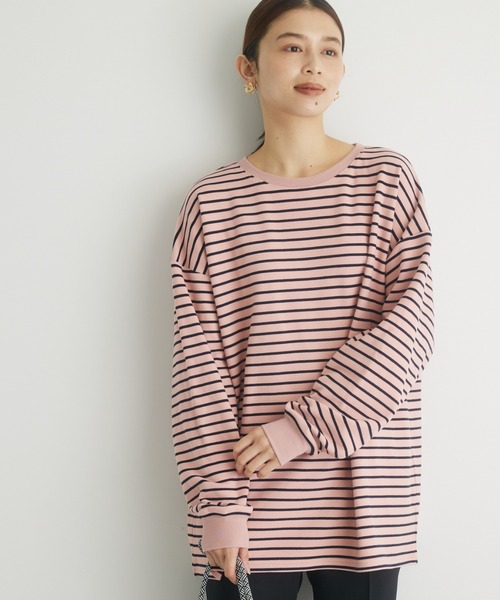 Green　Parks（グリーンパークス）の「起毛スムースボーダープルオーバー（Tシャツ/カットソー・レディース・ネイビー/ブラック/グリーン/パープル/ピンク・FREE）」の5枚目の写真