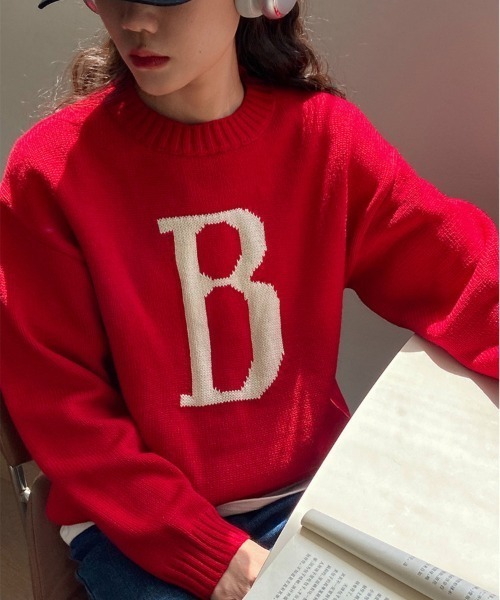 Vipoa（ヴィポア）の「レトロカレッジジャガードニット（ニット/セーター・レディース・ホワイト/レッド・FREE）」の5枚目の写真