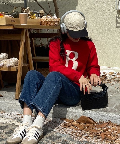 Vipoa（ヴィポア）の「レトロカレッジジャガードニット（ニット/セーター・レディース・ホワイト/レッド・FREE）」の7枚目の写真