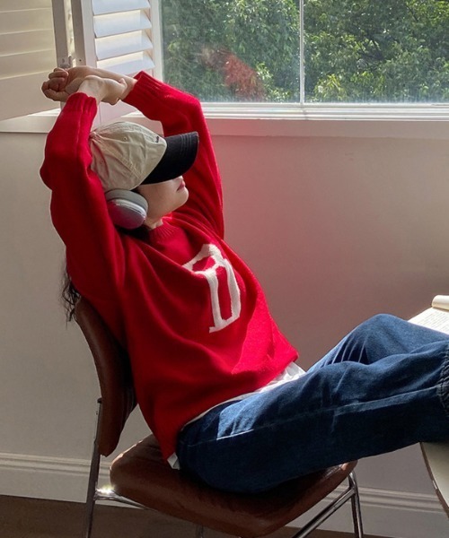 Vipoa（ヴィポア）の「レトロカレッジジャガードニット（ニット/セーター・レディース・ホワイト/レッド・FREE）」の9枚目の写真