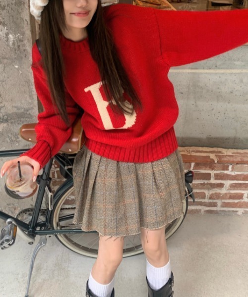 Vipoa（ヴィポア）の「レトロカレッジジャガードニット（ニット/セーター・レディース・ホワイト/レッド・FREE）」の22枚目の写真