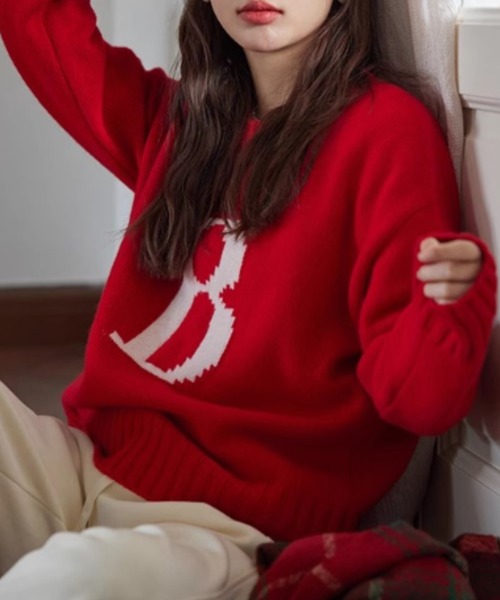 Vipoa（ヴィポア）の「レトロカレッジジャガードニット（ニット/セーター・レディース・ホワイト/レッド・FREE）」の19枚目の写真