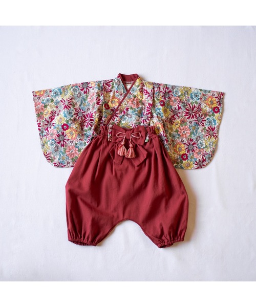 mocmof(モクモフ)の「おめかし袴セット flowery(着物・キッズ・オレンジ/ブルー/レッド・80-90cm/70-80cm)」の5枚目の写真